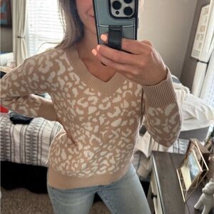 Pink Lily Beige Leopard V-Neck Sweater